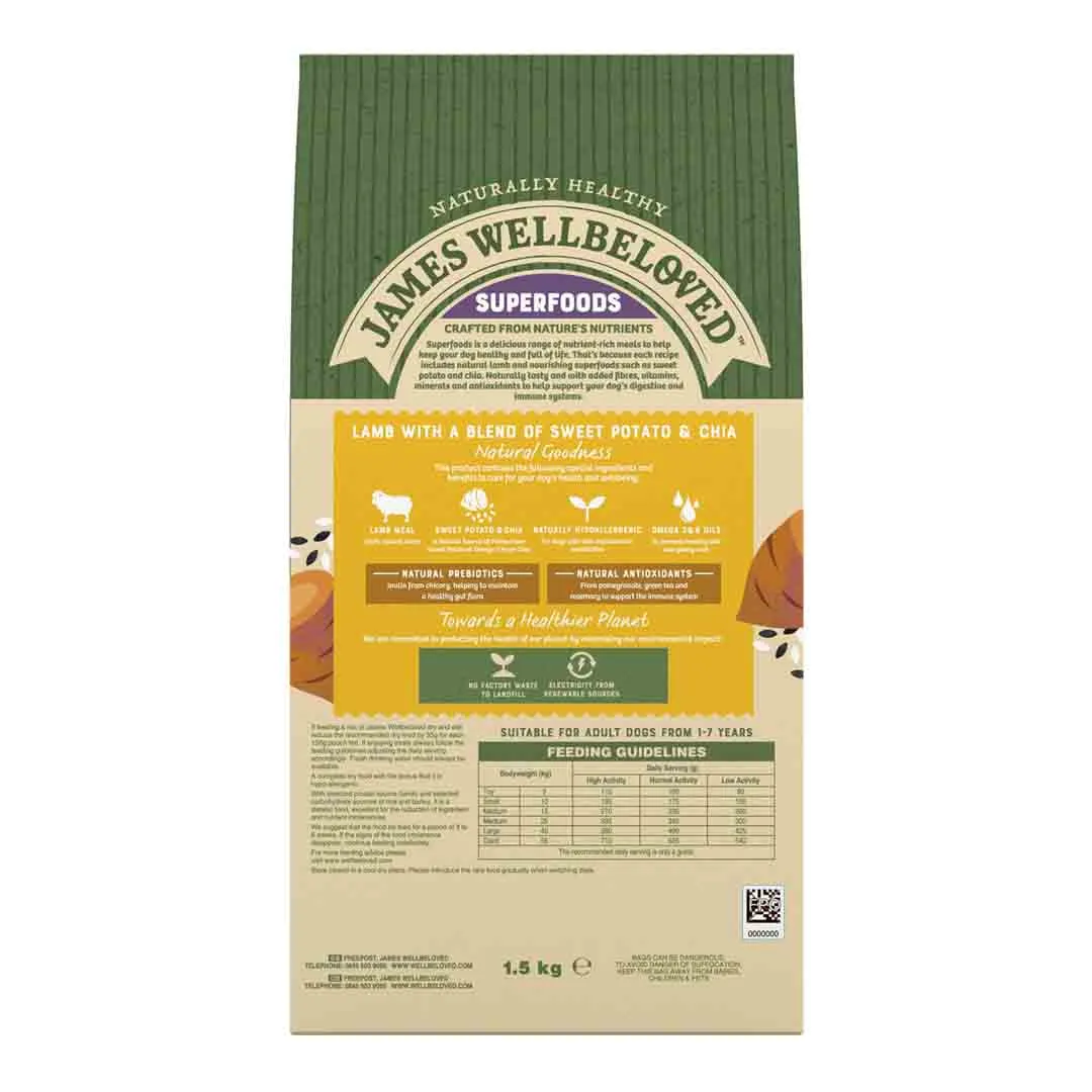 James Wellbeloved Superfoods Adult Lamb With Sweet Potato & Chia 1.5kg - Image 2